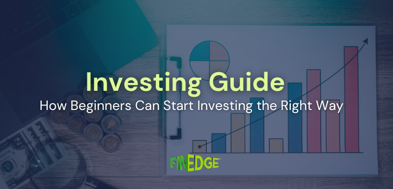 Beginner investing guide showing growth chart, goals, and long-term investing approach