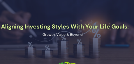 Stacked coins with percentage symbols representing different investing styles like growth and value, symbolizing how investment strategies align with financial goals.