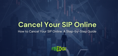 Illustration of a person standing before digital financial graphs and city skyline, symbolizing online SIP management, with the title “Cancel Your SIP Online: A Step-by-Step Guide.”