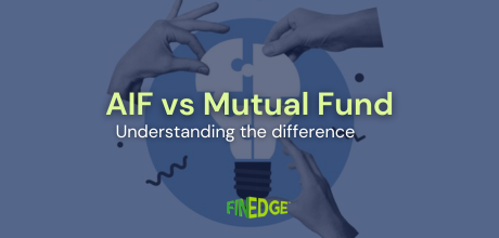 Infographic comparing AIF vs Mutual Fund with hands assembling a lightbulb puzzle.