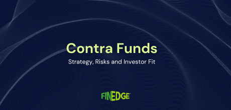 Contra funds concept with abstract market waves, highlighting strategy, risks and investor fit in investing