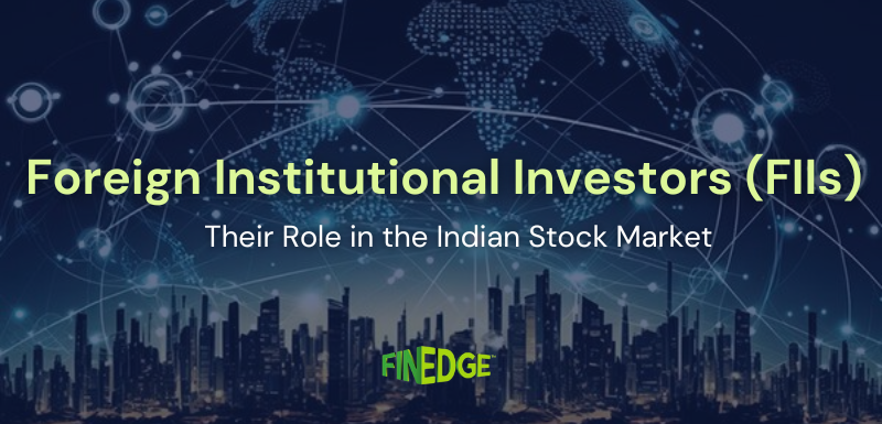 Global financial network visual with city skyline representing the influence of Foreign Institutional Investors (FIIs) in the Indian stock market.