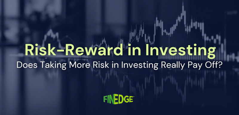 Risk–reward relationship in investing illustrated with stock market chart showing how higher investment risk may influence long-term returns.