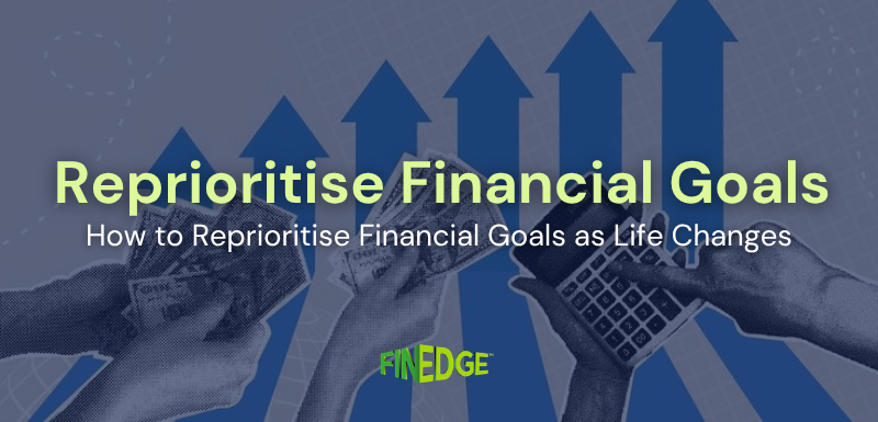 Reprioritising financial goals illustration with growth arrows and finances, showing goal-based investing and financial planning adjustments