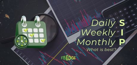 Comparison of Daily, Weekly, and Monthly SIP investment plans with stacked coins and rising graph showing financial growth – Which SIP frequency is best for investors?