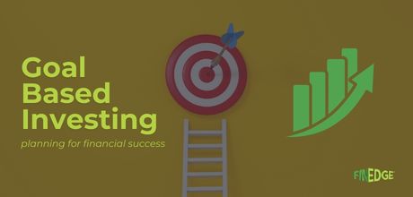 Goal Based Investing concept with target board, ladder, and upward graph illustration, FinEdge financial planning for success