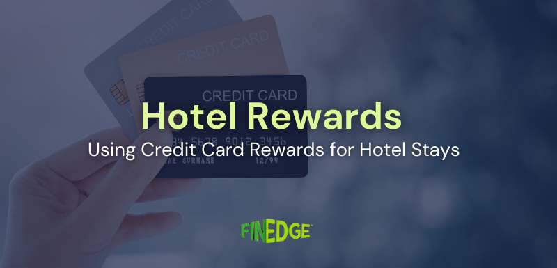 Hand holding multiple credit cards with the text “Hotel Rewards – Using Credit Card Rewards for Hotel Stays,” illustrating how credit card reward points can be used for hotel loyalty programs and travel stays.