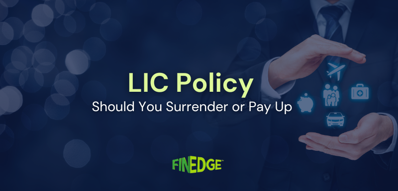 Balanced visual showing LIC policy decision theme, surrender or paid-up, highlighting financial planning choices and long-term goals.