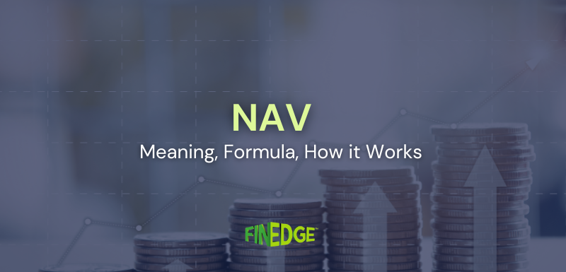 Net Asset Value (NAV) meaning and formula with rising coins growth arrows