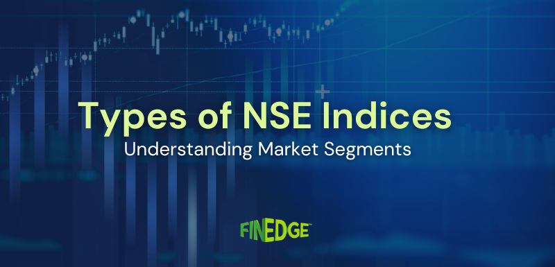 Types of NSE indices with stock market charts, illustrating broad, sectoral and thematic market segments