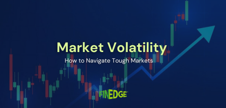 Blog cover showing a stock market chart with upward and downward trends, titled Navigating Market Volatility: 6 Ways to Navigate Market Volatility Without Losing Sight of Your Goals.