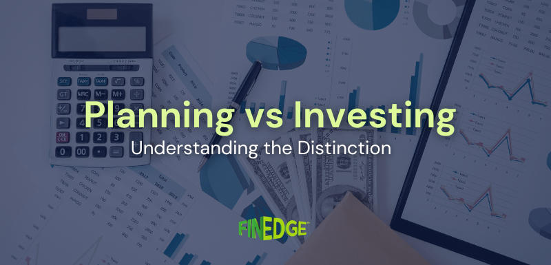 Financial planning vs investing concept with charts, calculator, and financial analysis tools representing goal-based investing decisions