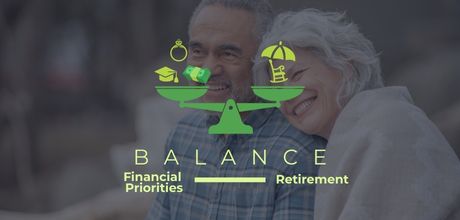 Illustration of a balanced scale weighing financial priorities like education, marriage, and money against retirement planning, symbolizing the importance of balancing short-term goals with long-term financial security.