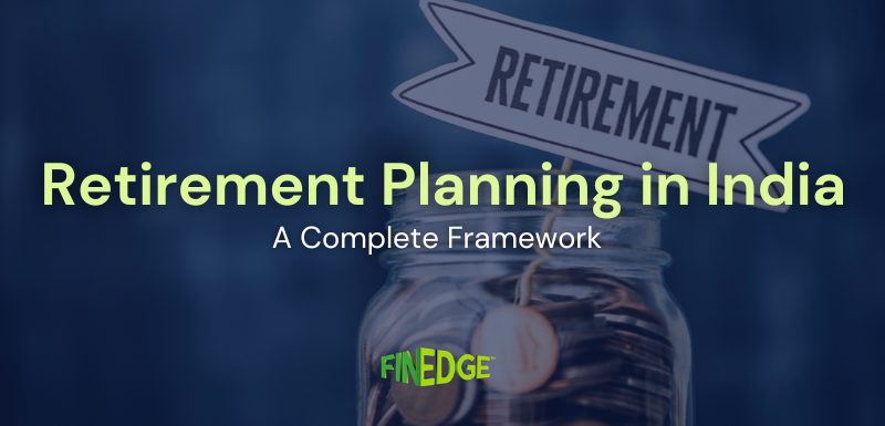 Retirement planning in India concept with savings jar and retirement signboard
