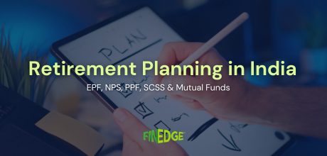 Retirement planning illustration showing financial plan with EPF, NPS, PPF, SCSS and mutual fund options in India