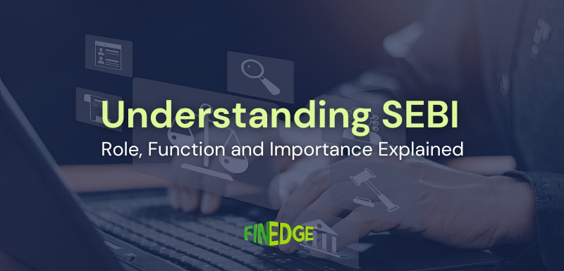 Illustration of SEBI regulating financial markets with charts, investors, and compliance framework
