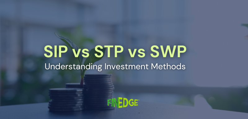 SIP vs STP vs SWP investment methods with stacked coins and growing plant, representing systematic investing strategies