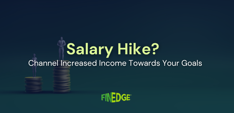Salary hike concept with stacked coins and income directed toward financial goals