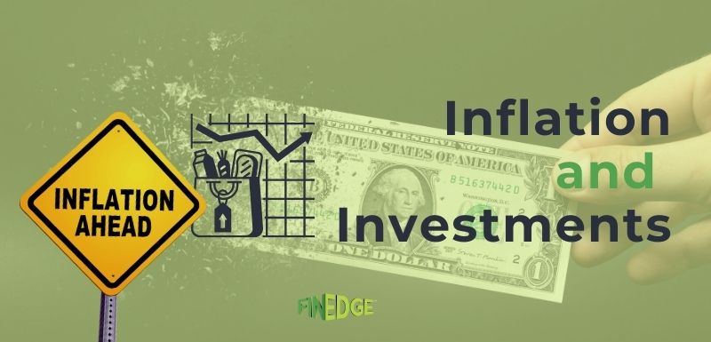 Warning sign for inflation ahead with a fading dollar bill, illustrating the impact of inflation on investments, featuring FinEdge branding.